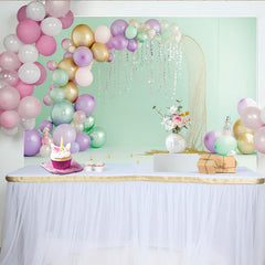 Lofaris Toile de fond pour anniversaire sirène pastel avec ballons et filet doré, décor féerique pour fête d'enfants et séance photo