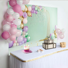 Lofaris Toile de fond pour anniversaire sirène pastel avec ballons et filet doré, décor féerique pour fête d'enfants et séance photo