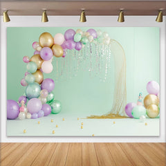 Lofaris Toile de fond pour anniversaire sirène pastel avec ballons et filet doré, décor féerique pour fête d'enfants et séance photo