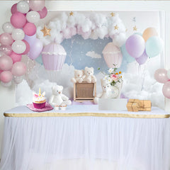 Lofaris Toile de fond pour baby shower ours en peluche et montgolfières pastel, magnifique décor de ciel étoilé pour séance photo bébé