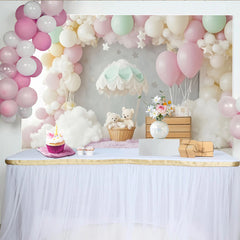 Lofaris Toile de fond pour baby shower montgolfière et oursons pastel, décor de rêve avec nuages et ballons pour studio photo