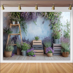 Lofaris Toile de fond de photographie florale lavande avec échelle en bois, arrière-plan naturel pour studio photo et portrait