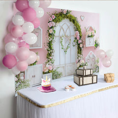 Lofaris Toile de fond de photographie florale romantique avec arche de roses et cœurs, magnifique arrière-plan de printemps pour studio photo
