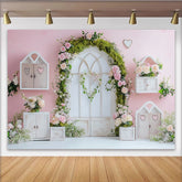 Lofaris Toile de fond de photographie florale romantique avec arche de roses et cœurs, magnifique arrière-plan de printemps pour studio photo