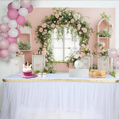 Lofaris Toile de fond de photographie rose pastel avec arche fleurie roses et cœurs, magnifique arrière-plan pour portrait et studio