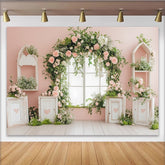 Lofaris Toile de fond de photographie rose pastel avec arche fleurie roses et cœurs, magnifique arrière-plan pour portrait et studio