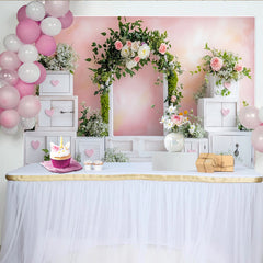 Lofaris Toile de fond rose pour baby shower avec fleurs et cœurs, élégant décor de fête prénatale pour studio photo
