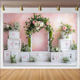 Lofaris Toile de fond rose pour baby shower avec fleurs et cœurs, élégant décor de fête prénatale pour studio photo