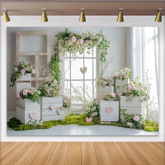 Lofaris Toile de fond florale romantique pour mariage avec roses, verdure et cœurs, élégant décor de studio photo pour événement