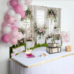Lofaris Toile de fond de photographie florale avec roses roses et caisses en bois, décor romantique pour portrait