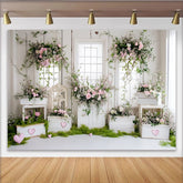 Lofaris Toile de fond de photographie florale avec roses roses et caisses en bois, décor romantique pour portrait