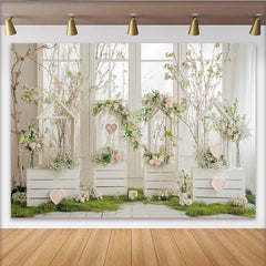 Lofaris Toile de fond de photographie florale printanière avec roses et cœurs, élégant arrière-plan pour studio photo et événements romantiques