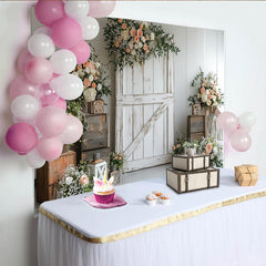 Lofaris Toile de fond de photographie rustique florale avec porte en bois blanche, élégant arrière-plan pour mariage ou séance photo