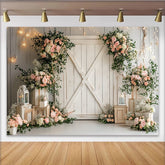 Lofaris Toile de fond de photographie florale rustique porte de grange blanche, élégant arrière-plan pour mariage et séance photo de portrait