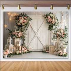 Lofaris Toile de fond de photographie florale rustique porte de grange blanche, élégant arrière-plan pour mariage et séance photo de portrait