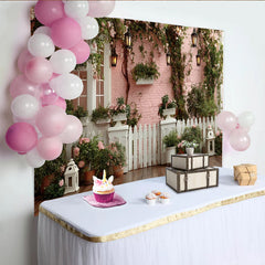 Lofaris Toile de fond de photographie jardin romantique avec roses et mur en brique rose, décor floral élégant pour studio photo