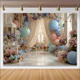 Lofaris Toile de fond de photographie avec fleurs pastel et ballons, élégant décor romantique pour studio photo