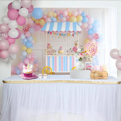 Lofaris Toile de fond anniversaire bonbons pastel avec chariot et ballons, magnifique décor pour fête d'enfants et séance photo