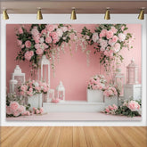 Lofaris Toile de fond de photographie florale roses roses et lanternes blanches, élégant arrière-plan pour studio photo