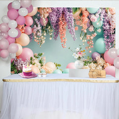 Lofaris Toile de fond de photographie élégante avec fleurs et ballons pastel, arrière-plan printanier pour studio photo et fête