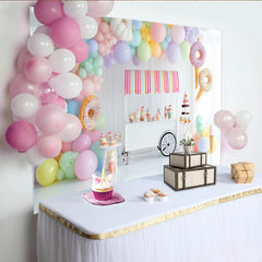 Lofaris Toile de fond anniversaire douceurs pastel avec ballons et donuts, magnifique décor de fête pour enfants et séance photo