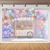 Lofaris Toile de fond anniversaire ballons et donuts pastel colorés, magnifique décor de fête doux pour studio photo et célébrations