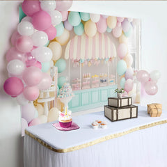 Lofaris Toile de fond anniversaire stand de desserts pastel pour fille, décor doux et charmant pour séance photo ou fête d'enfants