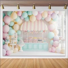 Lofaris Toile de fond anniversaire stand de desserts pastel pour fille, décor doux et charmant pour séance photo ou fête d'enfants