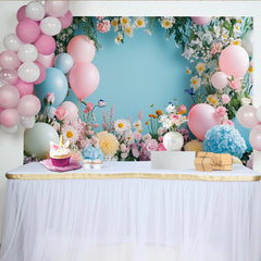 Lofaris Toile de fond de photographie fleurs printanières avec ballons pastel, décor floral romantique pour séance photo