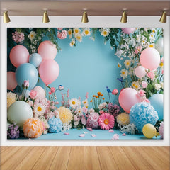 Lofaris Toile de fond de photographie fleurs printanières avec ballons pastel, décor floral romantique pour séance photo