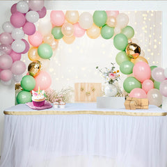 Lofaris Toile de fond pour baby shower fleurs et ballons pastel en arche, magnifique décor doux avec lumières bokeh pour séance photo