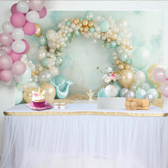 Lofaris Toile de fond pour baby shower sirène avec ballons menthe et or, magnifique décor sous-marin pour séance photo de fête