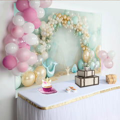Lofaris Toile de fond pour baby shower sirène avec ballons menthe et or, magnifique décor sous-marin pour séance photo de fête