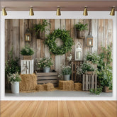 Lofaris Toile de fond de photographie rustique avec mur en bois et verdure, élégant arrière-plan naturel pour studio photo et événements