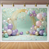 Lofaris Toile de fond pour anniversaire sirène avec ballons pastel et filet doré, magnifique décor de fête thème océan pour studio photo