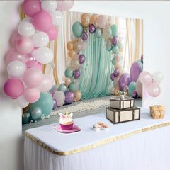 Lofaris Toile de fond anniversaire pastel avec arche de ballons et confettis, magnifique décor de fête pour studio photo