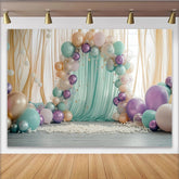 Lofaris Toile de fond anniversaire pastel avec arche de ballons et confettis, magnifique décor de fête pour studio photo