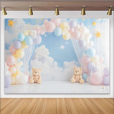 Lofaris Toile de fond pour baby shower ours en peluche avec arche de ballons pastel, décor doux pour séance photo