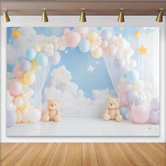 Lofaris Toile de fond pour baby shower ours en peluche avec arche de ballons pastel, décor doux pour séance photo