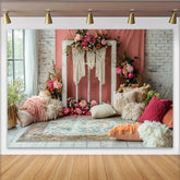 Lofaris Toile de fond de photographie florale bohème avec macramé, arrière-plan rustique pour studio photo et portrait