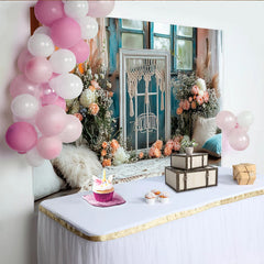 Lofaris Toile de fond de photographie florale bohème avec fenêtre et macramé, élégant décor de studio pour portrait et séance photo