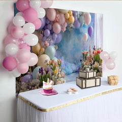 Lofaris Toile de fond pour baby shower avec ballons pastel et fleurs, magnifique décor de fête prénatale pour séance photo