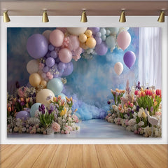 Lofaris Toile de fond pour baby shower avec ballons pastel et fleurs, magnifique décor de fête prénatale pour séance photo
