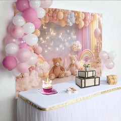 Lofaris Toile de fond pour baby shower avec oursons et ballons pastel, décor féerique pour séance photo de bébé