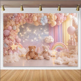 Lofaris Toile de fond pour baby shower avec oursons et ballons pastel, décor féerique pour séance photo de bébé