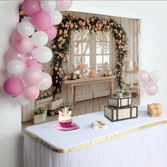 Lofaris Toile de fond de photographie avec arche de roses et fleurs, décor rustique pour séance photo et mariage