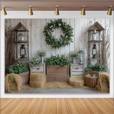 Lofaris Toile de fond de photographie rustique avec mur en bois et verdure, élégant arrière-plan de ferme pour studio photo