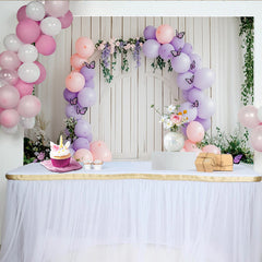 Lofaris Toile de fond anniversaire fleurs et papillons avec ballons roses et lavande, magnifique décor de fête pour fille et séance photo