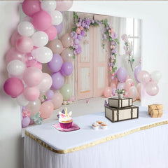 Lofaris Toile de fond de photographie printanière avec arche florale et ballons pastel, élégant décor pour studio photo et portrait de bébé