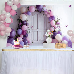 Lofaris Toile de fond de photographie avec arche de ballons roses et violets, élégant arrière-plan pour studio photo et événements festifs